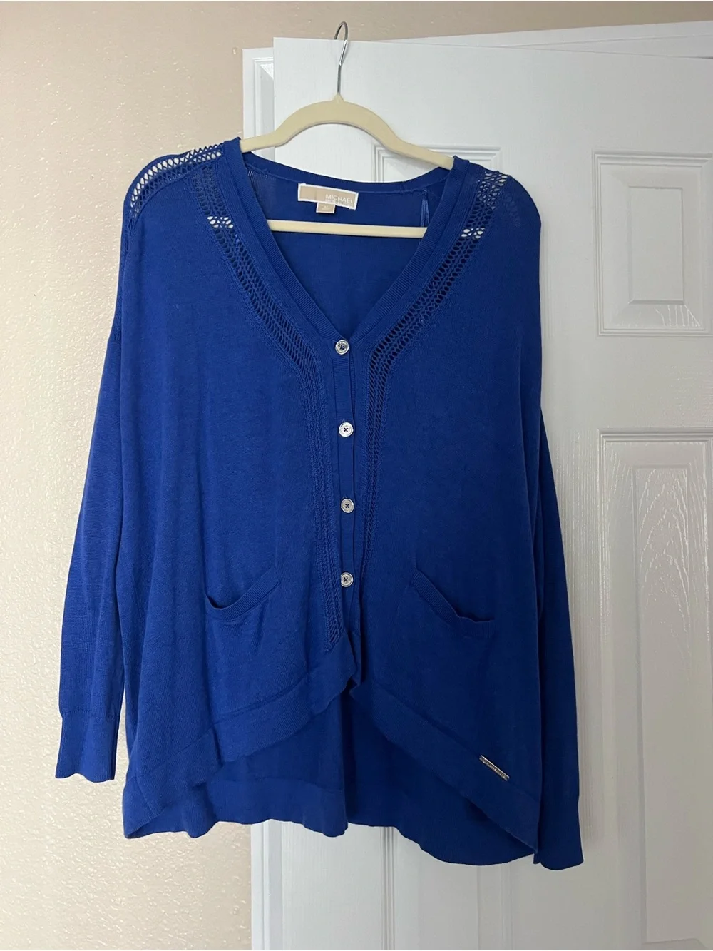 Michael Kors Womens Royal Blue Button-Front Knit Cardigan